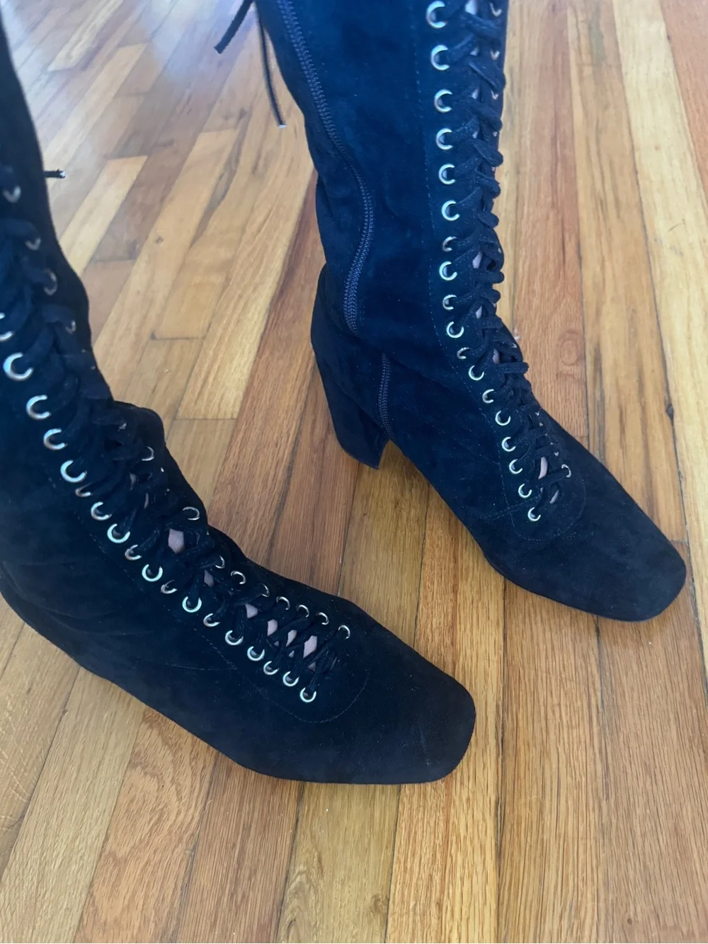 Jeffrey Campbell Black Suede Over-the-Knee Lace-Up Suede Heeled Boots